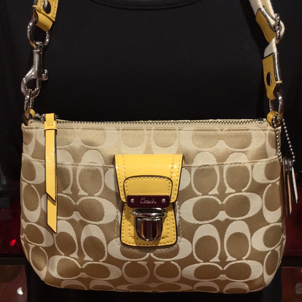 Coach Signature Cream & Yellow Small Shoulder Bag